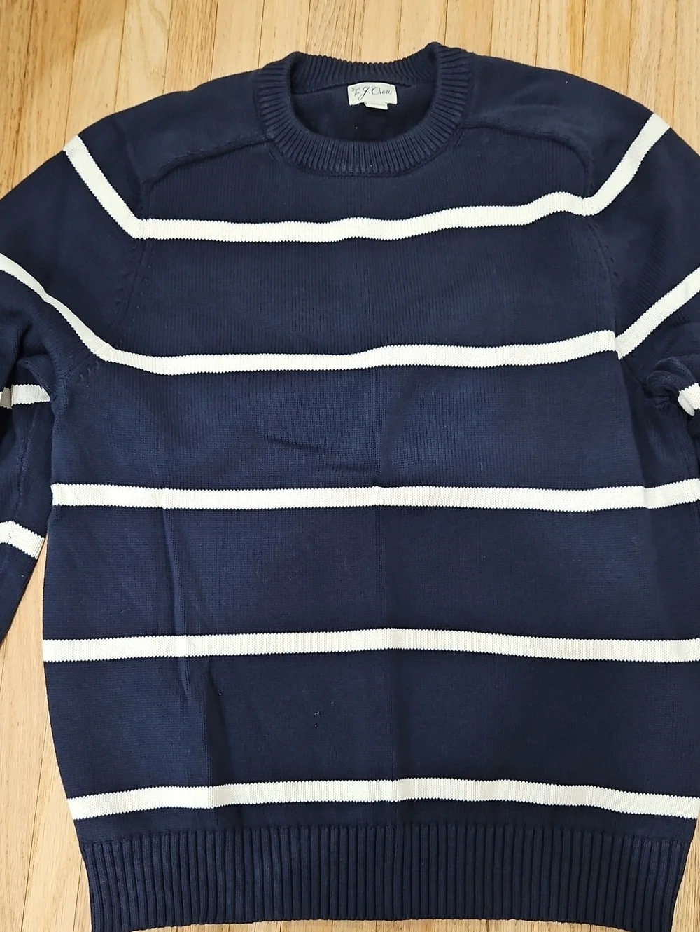 J. Crew Navy & White Striped Crewneck Sweater